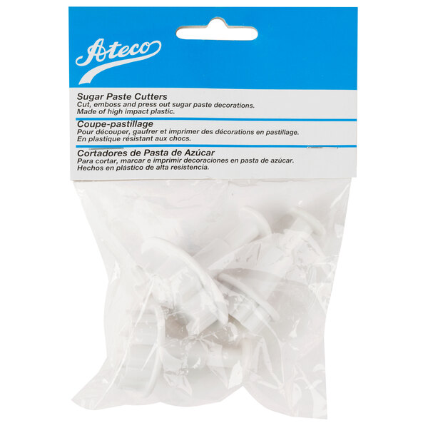A blue and white package of Ateco plastic Daisy pastry cutters.