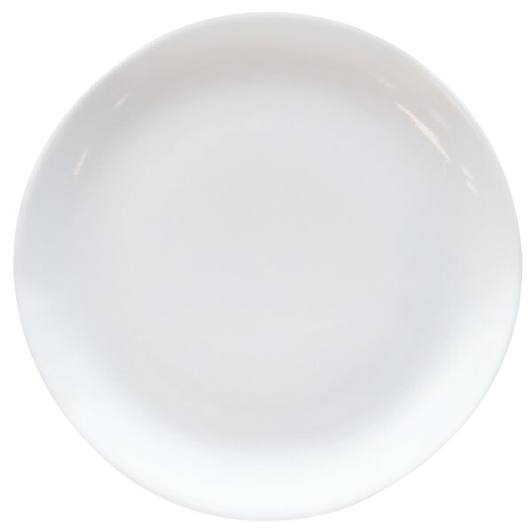 An Alluserv white induction ready plate with a white rim on a white background.