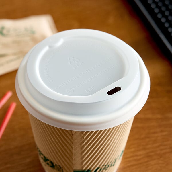 EcoChoice Translucent Compostable Paper Hot Cup Lid for 10-24 oz. Standard Cups and 8 oz. Squat Cups - 50/Pack