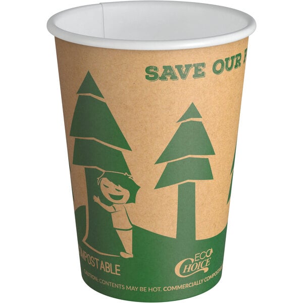 Compostable Single Wall Paper Cup, Green Tree (50 pcs)