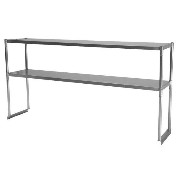 A Turbo Air stainless steel double metal overshelf with two shelves.