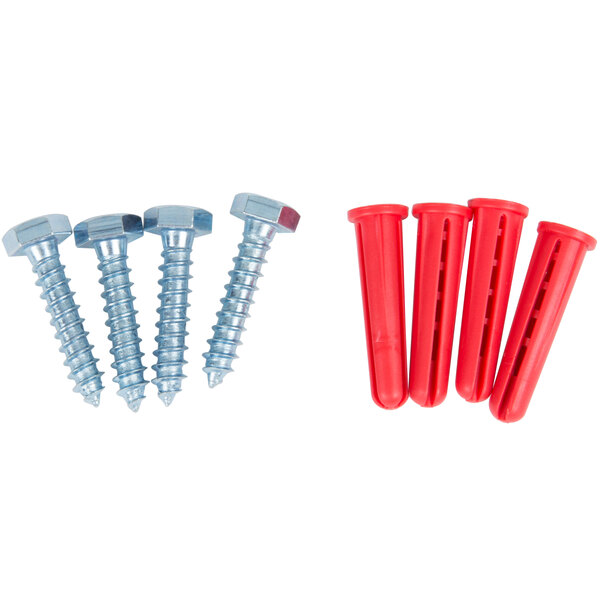 A GOJO gray dispenser with three screws and two nuts on a white background.