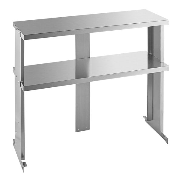 A Turbo Air stainless steel double overshelf with two shelves.