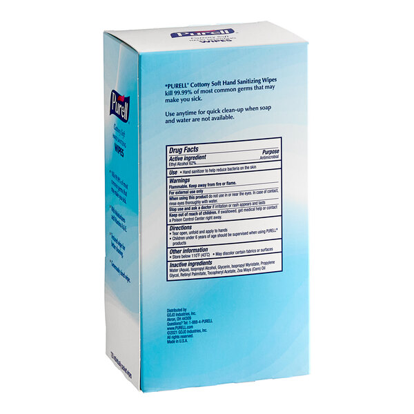 A Purell display box of Cottony Soft hand sanitizing wipes.