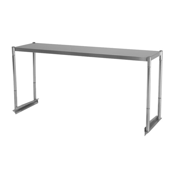 A Turbo Air stainless steel overshelf on a long rectangular table.