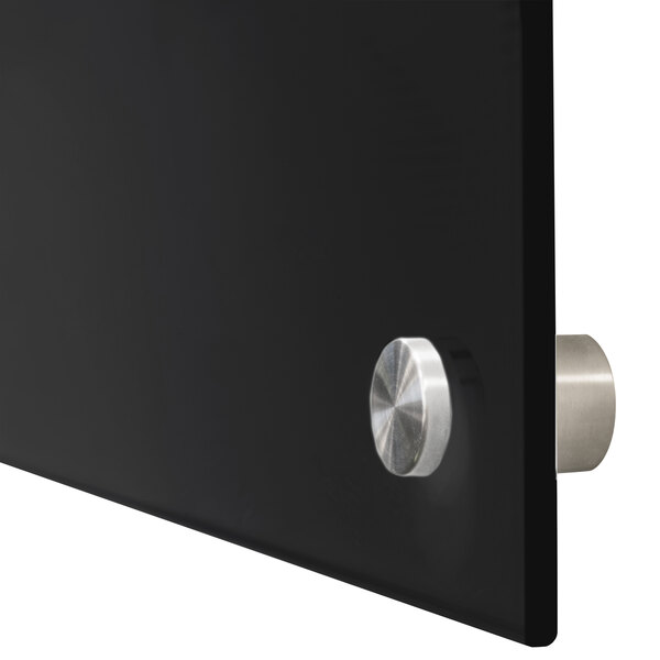A black rectangular Aarco glass markerboard.
