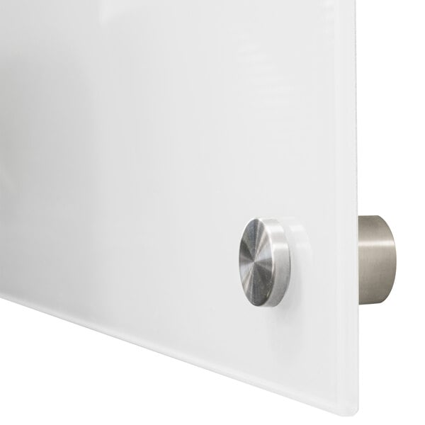 A close-up of a white Aarco Pure Glass Marker Board.