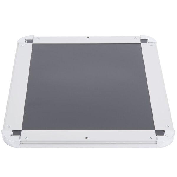 A white rectangular Aarco Deluxe Snap Frame with a black screen.