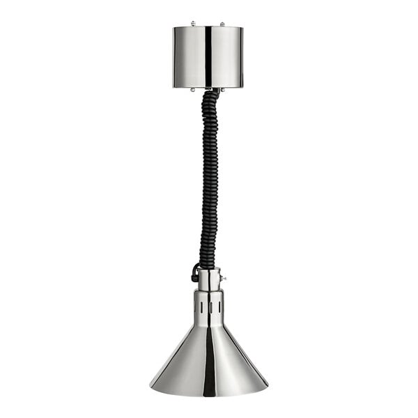 A silver Hatco hanging heat lamp with a black cord.