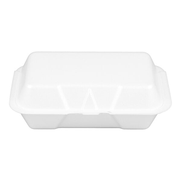 Genpak 21700 8 1/4" x 5 3/16" x 3" White Small Deep All-Purpose Foam Hinged Lid Container - 500/Case
