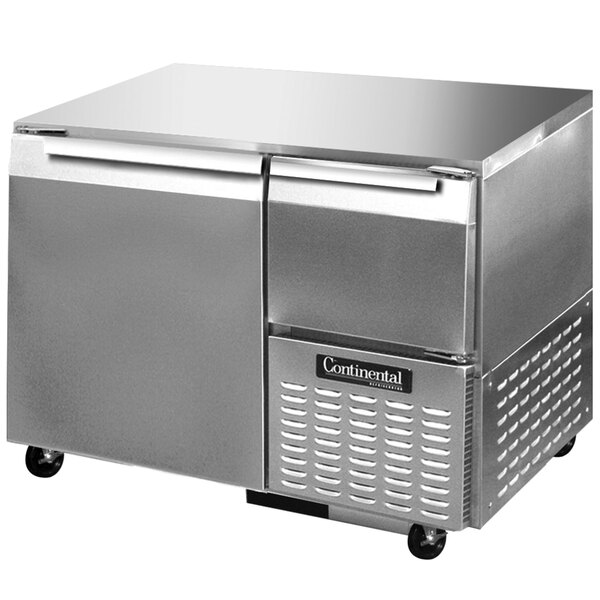 A stainless steel Continental Low Profile Undercounter Refrigerator with a door.