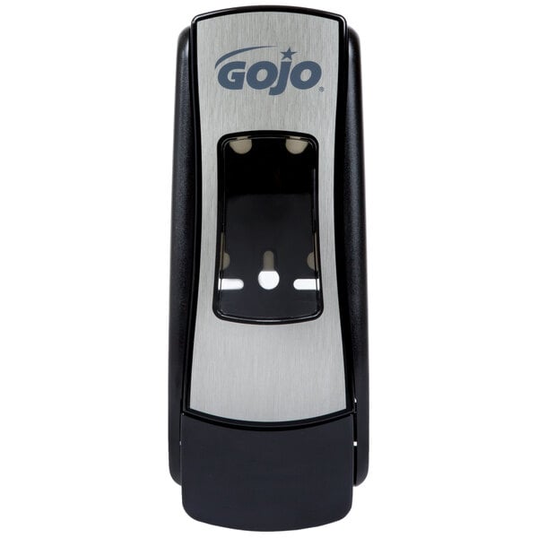 A black and silver GOJO® ADX-7 soap dispenser with a black cover.