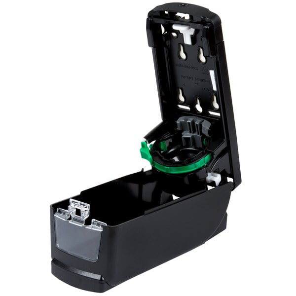 A black and green plastic container with a green lid for GOJO ADX-7 soap.