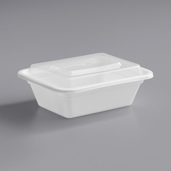 Newspring VERSAtainer Microwavable Containers, Rectangular, 12 oz, 4.5 x  5.5 x 2.12, White/Clear, Plastic, 150/Carton