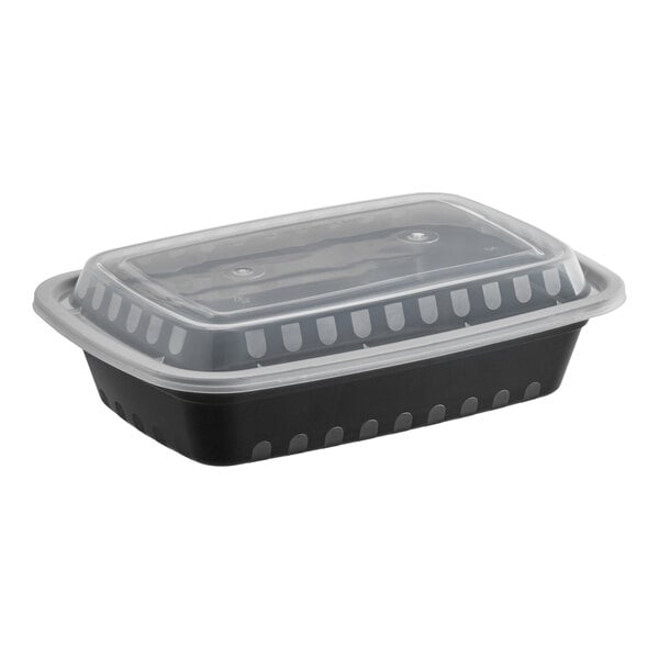Choice 24 oz. Black Rectangular Microwavable Heavy Weight Container with Lid - 150/Case