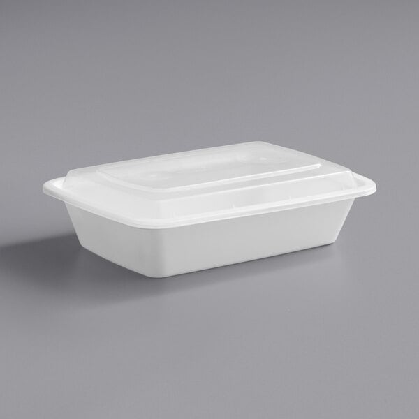 Choice 28 oz. White 8 3/4 x 6 1/4 x 1 3/4 Rectangular Microwavable Heavy  Weight Container with Lid - 150/Case