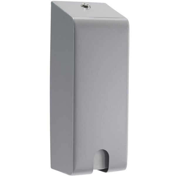 A grey rectangular GOJO security closure with a screw on the top.