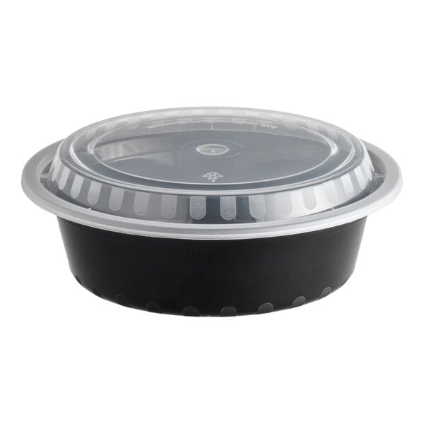 Choice 32 oz. Black Round Microwavable Heavy Weight Container with Lid - 150/Case