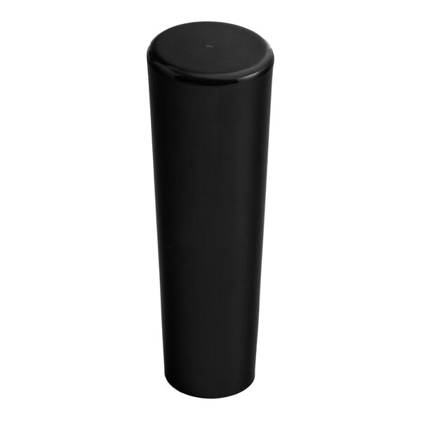 A black, cylindrical object with a rounded top, likely made of plastic.
