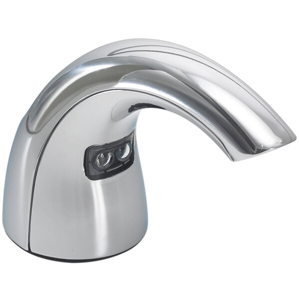 A silver GOJO touchless soap dispenser on a counter.