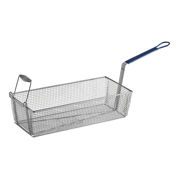 A Pitco large metal fryer basket with front/back hook handles.