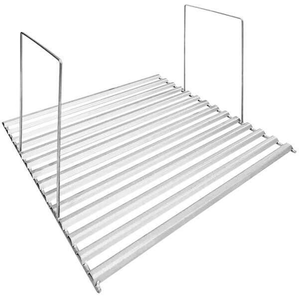 A metal fish grid with metal handles and metal bars.