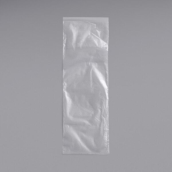 A clear plastic Choice Deli saddle bag on a white background.