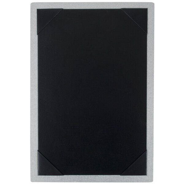 A black rectangular Menu Solutions brushed aluminum menu board with a white border.