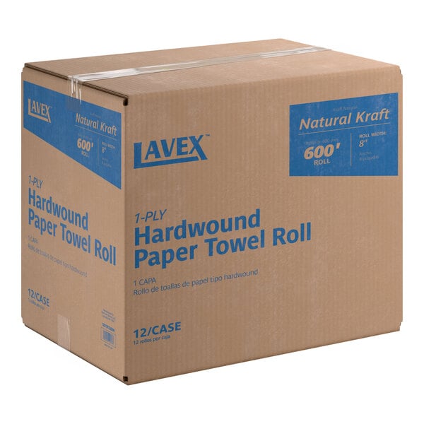 Lavex Natural Kraft Hardwound Paper Towel, 600 Feet / Roll - 12/Case