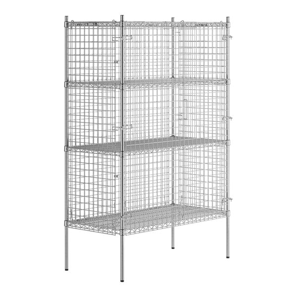 A Regency chrome wire security cage with three shelves.