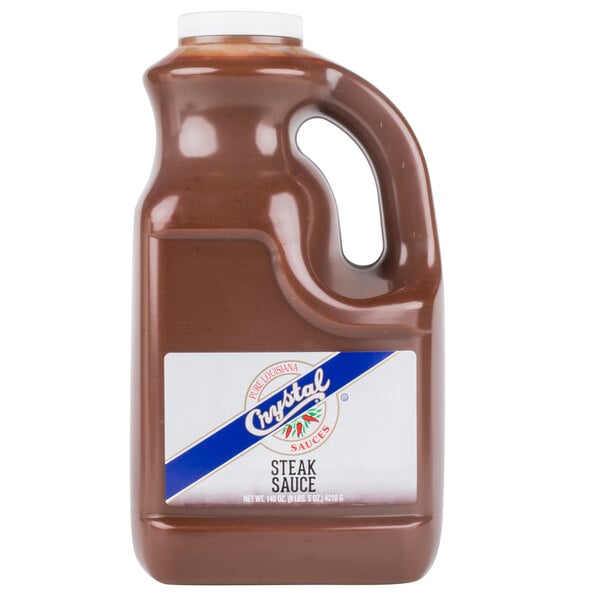 A jug of Crystal Original Steak Sauce with a handle.