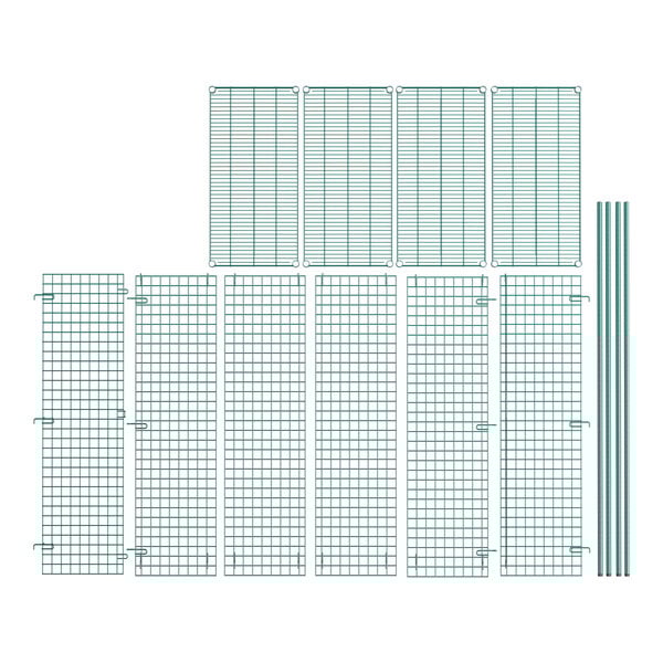 A group of green wire mesh panels forming a grid.