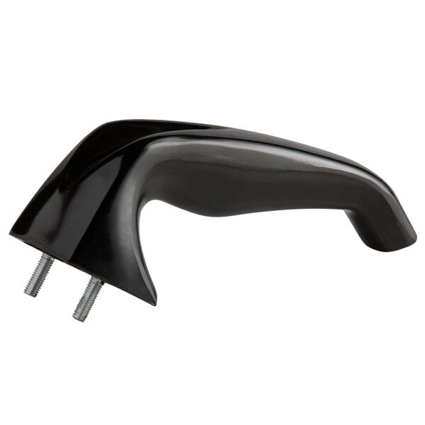 A black plastic handle with a curved edge and two screws.