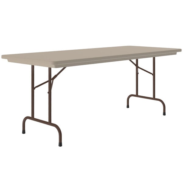 A mocha granite rectangular Correll folding table with a metal frame.