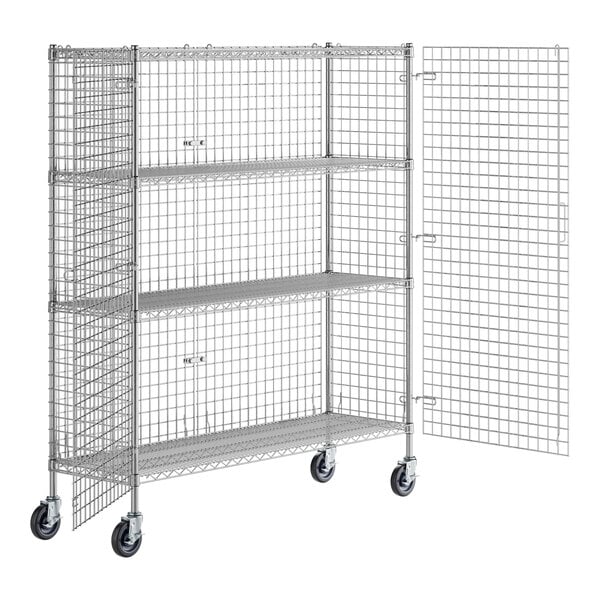 A Regency chrome wire security cage kit with wheels.