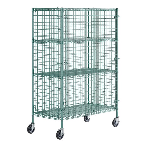 A Regency green wire security cage kit on wheels.