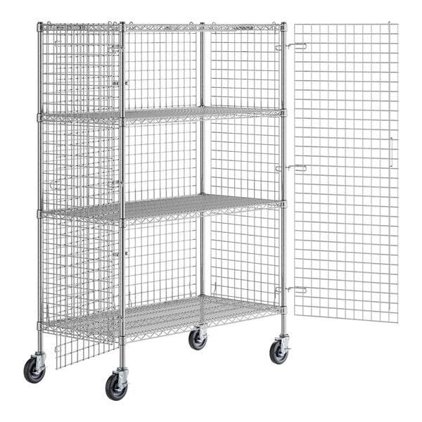 A Regency chrome wire security cage kit with wheels and a door.