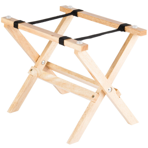 A Tablecraft mini table tray stand with a natural finish.