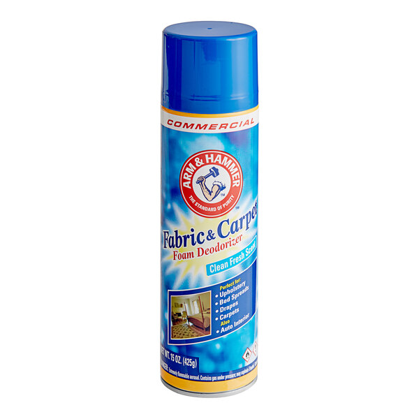 An Arm & Hammer can of fabric and carpet deodorizer spray.