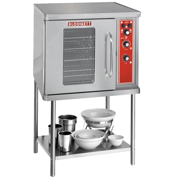 A Blodgett commercial convection oven with a red handle on the door.