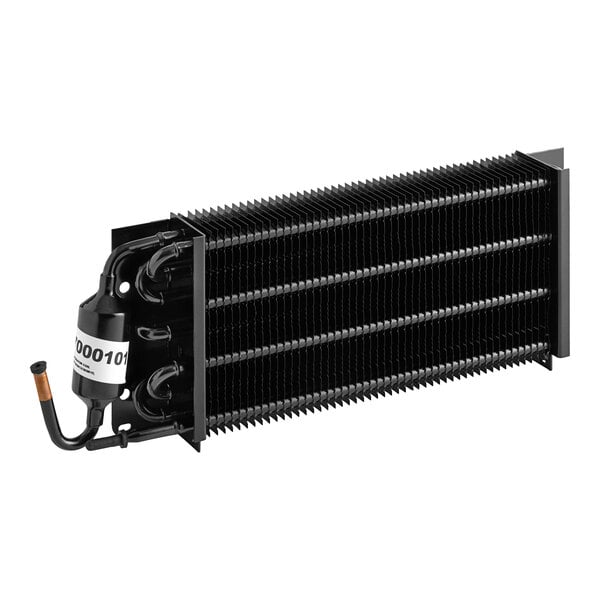 A black metal Turbo Air evaporator coil with black tubes.