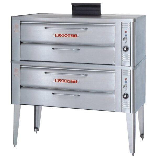 A Blodgett natural gas double deck oven on a counter.