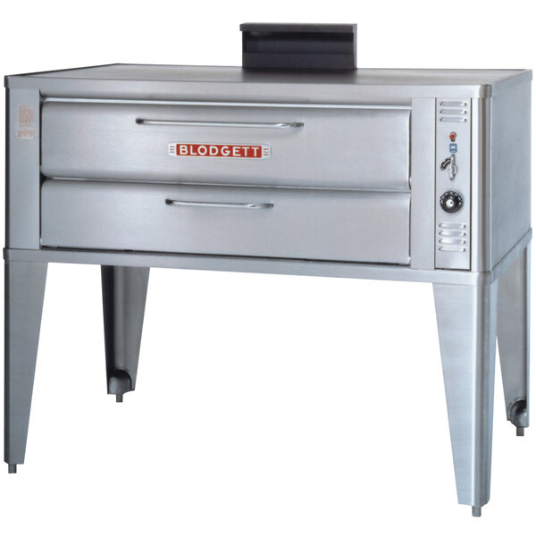 A stainless steel Blodgett 901 liquid propane deck oven with a draft diverter.