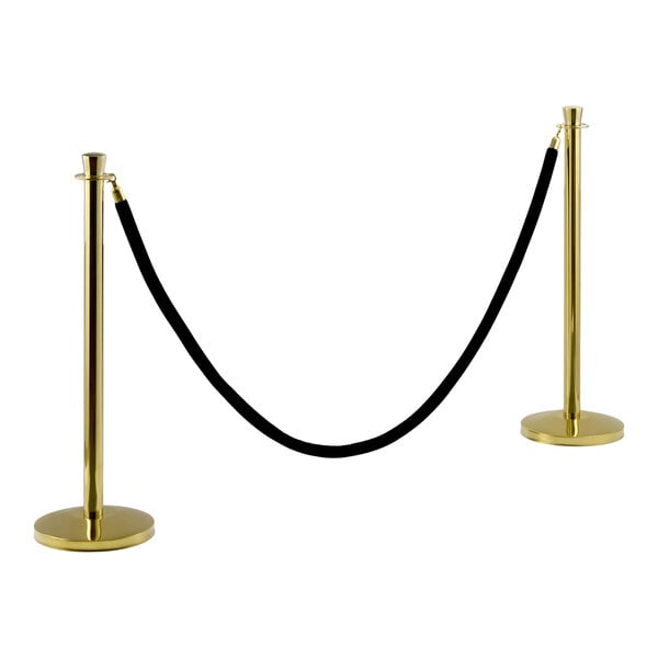 Lancaster Table & Seating 40" Gold Rope-Style Crowd Control / Guidance Stanchion Set with 8' Black Rope