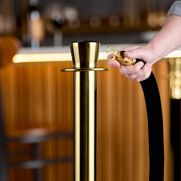 Lancaster Table & Seating 40" Gold Rope-Style Crowd Control / Guidance Stanchion Set with 8' Black Rope