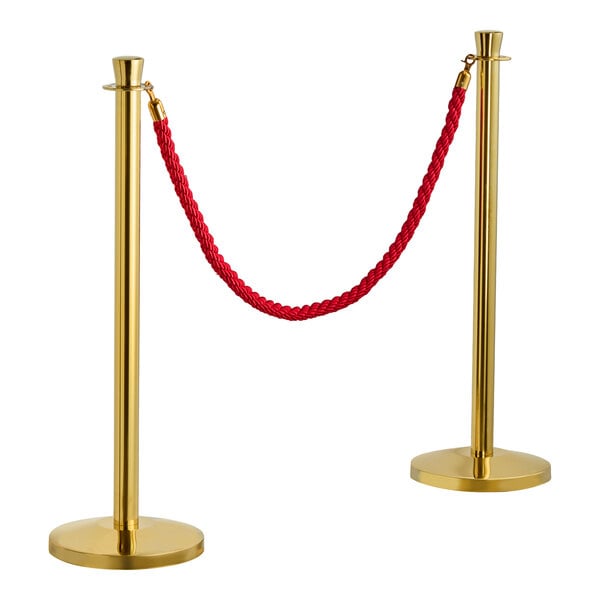 Lancaster Table & Seating 40" Gold Rope-Style Crowd Control / Guidance Stanchion Set with 5' Red Rope