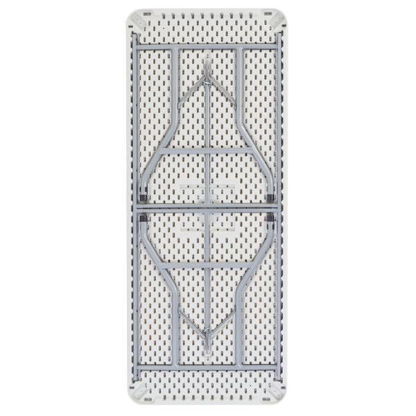 A gray NPS plastic folding table with metal bars underneath.