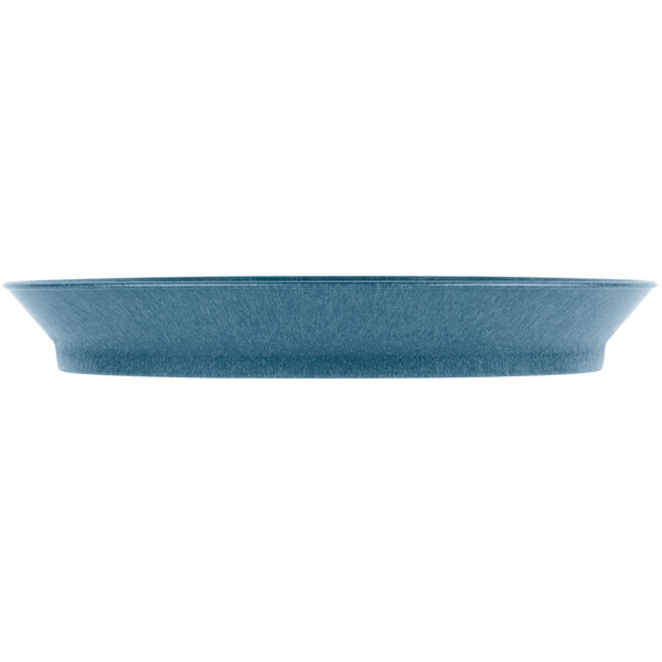 A blue HS Inc. oval deli server on a white table.