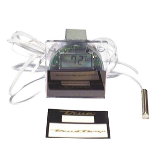 A True digital thermometer in a plastic case.