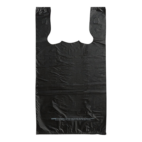 Choice 1/8 Size 1.18 Mil Black Unprinted Embossed Extra Heavy-Duty Plastic  T-Shirt Bag - 200/Case